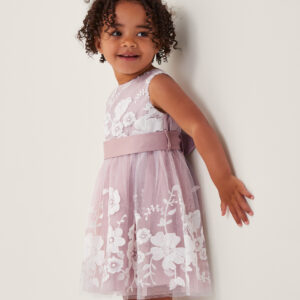 Monsoon Girls Pink & White Floral Embroidered Alicia Lace Dress, Size: 2-3 Years