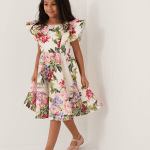 Floral Frill Party Dress Ivory