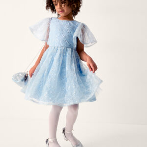 Ahanna Flutter Sleeve Sequin Party Dress Blue