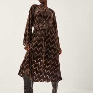 Keisha Geometric Velvet Midi Dress Brown