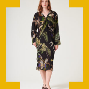 One Hundred Stars Orchid Crepe Midi Dress Black