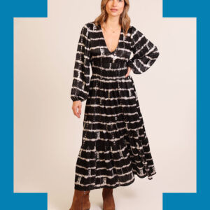 Monsoon Women's Black & White Printed Traffic People Whispers Tie Dye Midi Dress, Size: S