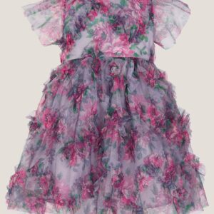Monsoon Purple & Pink Baby Roma Ruffle Peony Party Dress, in Size: 3-6 Months