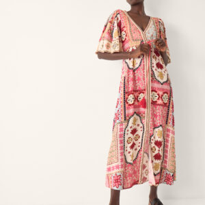 Patti Flutter Sleeve Tile Print Maxi Dress