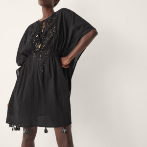 Monsoon Women's Black & Gold Cotton Embellished Jada Mini Kaftan, Size: M