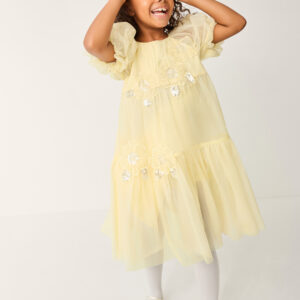 Leila Floral Embellished Party Dress Yellow