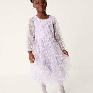 Monsoon Girls Light Purple Pearl Sequin Colette Long Sleeve Party Dress, Size: 12-13 Years
