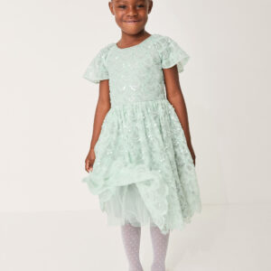Monsoon Girls Green Sequin Carly Sparkle Scallop Ruffle Party Dress, Size: 9 Years