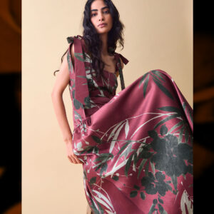Clemence Lian Floral Drop Waist Midi Dress Red