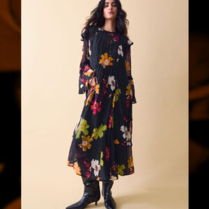 Clemence Camille Floral Georgette Midi Dress Black