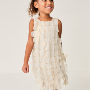 Monsoon Girls Gold Frilled Jazzy Shimmer Scallop Dress, Size: 4 Years