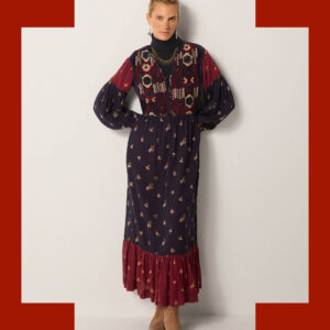 Maison Hotel Ginevra Embroidered Floral Print Midi Dress Blue