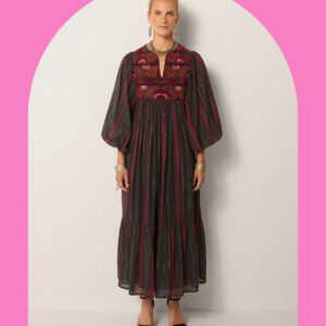 Maison Hotel Isadora Paisley Stripe Midi Dress Red