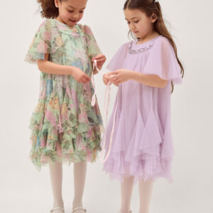 Monsoon Girls Purple Sparkle Collar Nessa Waterfall Dress, Size: 3 Years