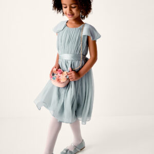 Monsoon Girls Light Green Ava Cape Sleeve Chiffon Bridesmaid Dress, Size: 8 Years