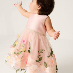 Baby Olene Floral Embroidered Tulle Dress Pink