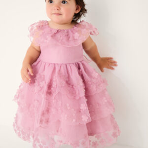 Baby Appliqué Scallop Party Dress Pink