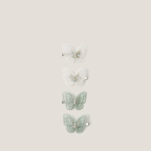 4-Pack Embroidered Butterfly Hair Clips Green