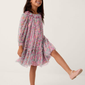 Scallop Collar Floral Print Dress Pink