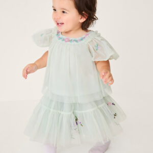 Baby Amina Floral Embroidered Top & Skirt Set Green