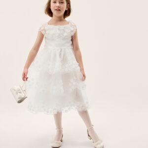 Monsoon Girls Cream Appliqué Floral Rebecca Scallop Dress, Size: 10 Years