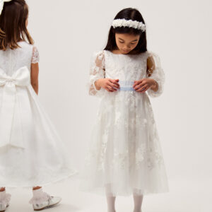 Beatrice Floral Embroidered Tulle Dress Ivory