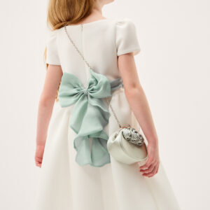 Monsoon Girls Cream & Green Polly Cap Sleeve Bow Party Dress, Size: 5 Years