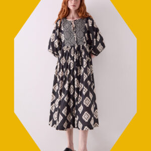 East Kaira Geometric Monochrome Midi Dress Black