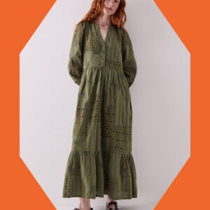 East Tasia Patchwork Broderie Maxi Dress Green