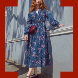 East Layla Floral Long Sleeve Midi Dress Blue