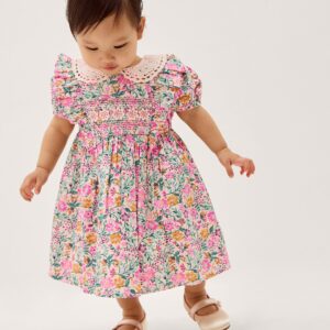 Baby Floral Print Smock Dress Ivory