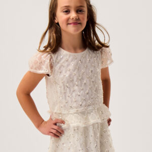 Monsoon Girls Cream Embellished Gracie Peplum Top, Size: 5 Years