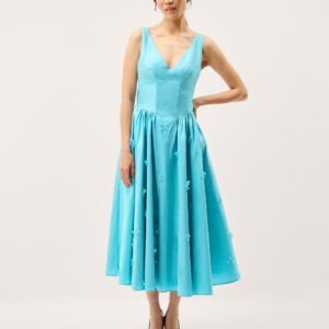 Odette Floral Appliqué Fit & Flare Midi Dress Blue