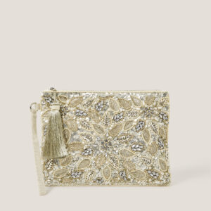 Febe Floral Embellished Tassel Pouch