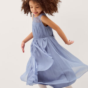 Monsoon Girls Light Blue Imogen Sleeveless Chiffon Party Dress, Size: 6 Years