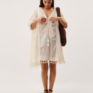 Astrid Tassel Embellished Mini Kaftan White