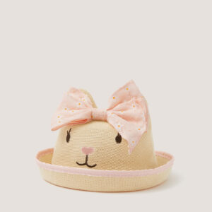 Baby Embroidered Bunny Bow Hat Pink
