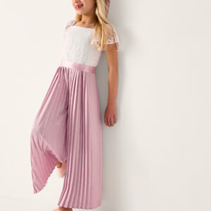 Monsoon Girls Pink & White Floral Lace Pleated Jumpsuit, Size: 5 Years