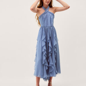 Arizona Halter Ruffle Prom Dress Blue