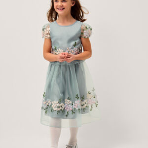 Monsoon Girls Green & Pink Floral Embroidered Party Skirt, Size: 11-12 Years