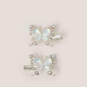 2-Pack Gemstone Butterfly Hair Clips Silver