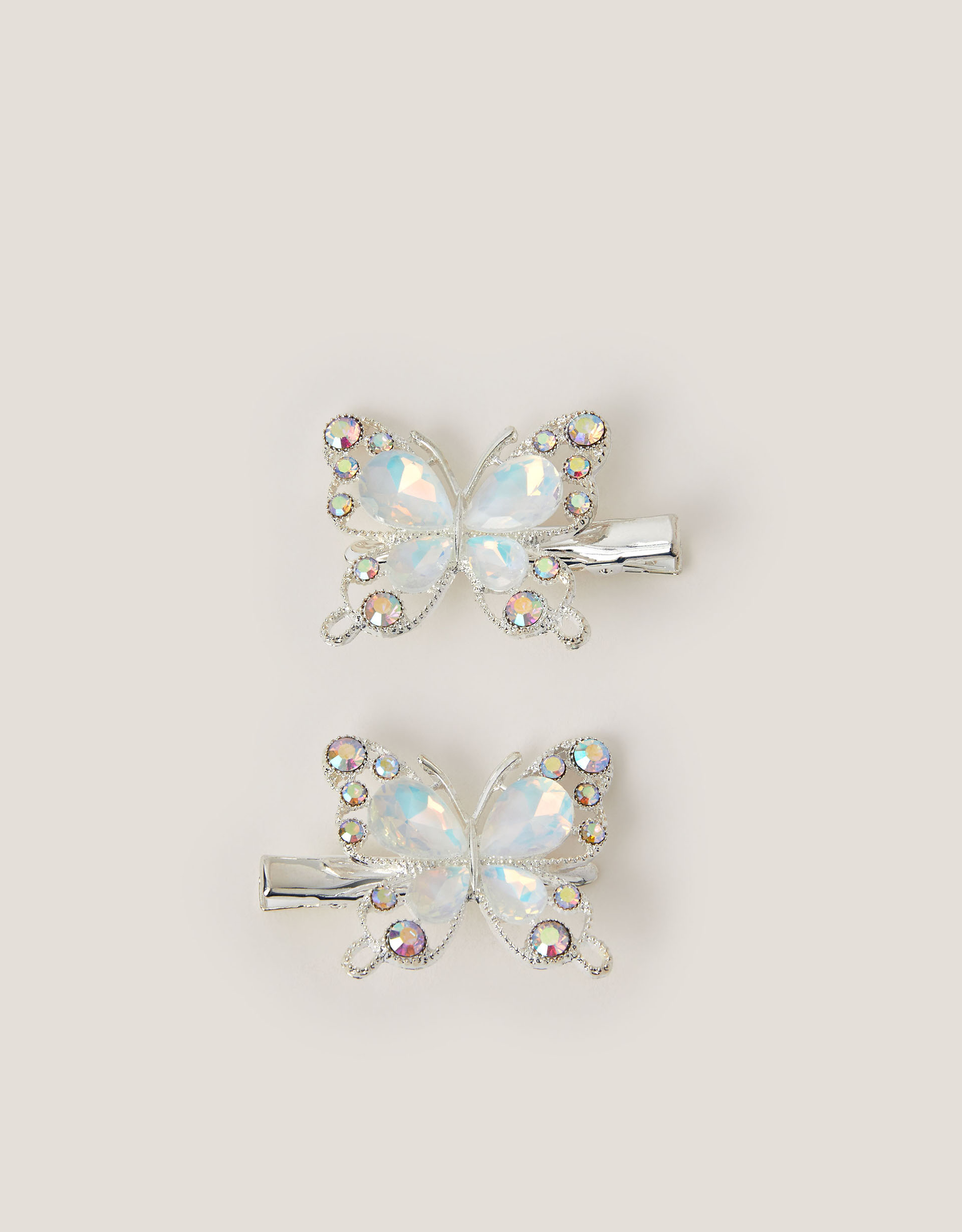 2-Pack Gemstone Butterfly Hair Clips Silver