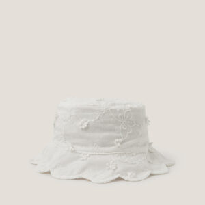 Baby Flower Embroidered Bucket Hat Ivory