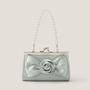 Satin Rose Bow Mini Bag Green