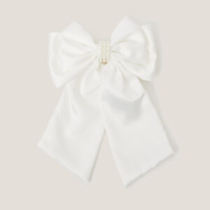 Long Pearl Satin Bow Hair Clip