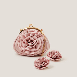 Satin Rose Clip Frame Bag & Hair Clips Set