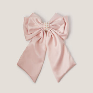 Long Pearl Satin Bow Hair Clip Pink