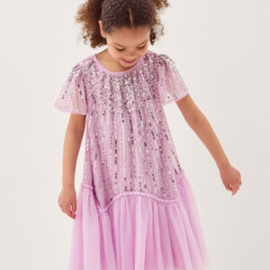 Elena Short Sleeve Sequin Party Dress Purple