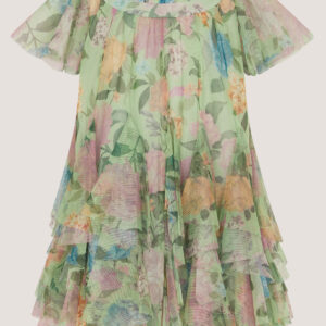 Baby Nessa Floral Mesh Party Dress Green