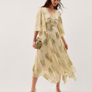 Lydia V-Neck Shimmer Jacquard Midi Dress Cream